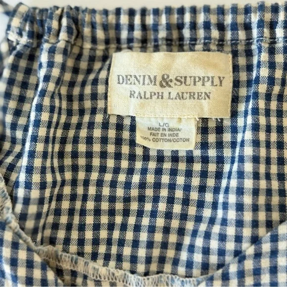 Denim & Supply Ralph Lauren Romper Women’s L Blue Gingham Plaid 100% Cotton